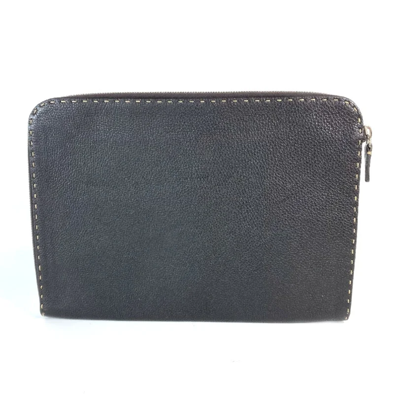 Vegan leather handle bags for eco-friendly chic -Fendi  Leather Clutch Bag Pouch (Pre-Owned)