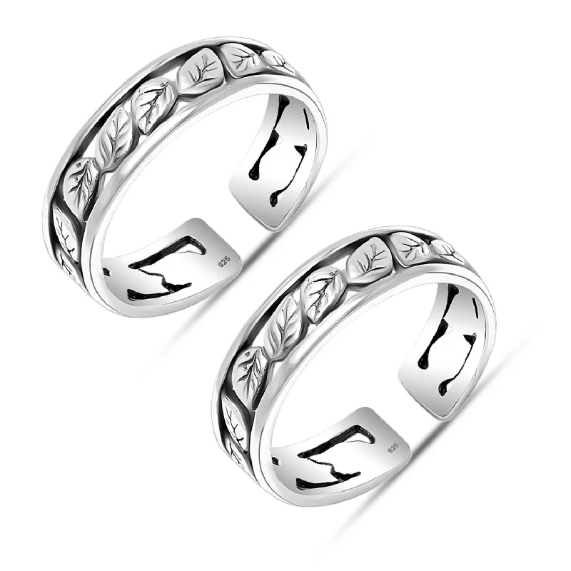 Rings with knot motifs for symbolic love -925 Sterling Silver Designer Oxidized Leaf Shape Band Toe Rings for Women