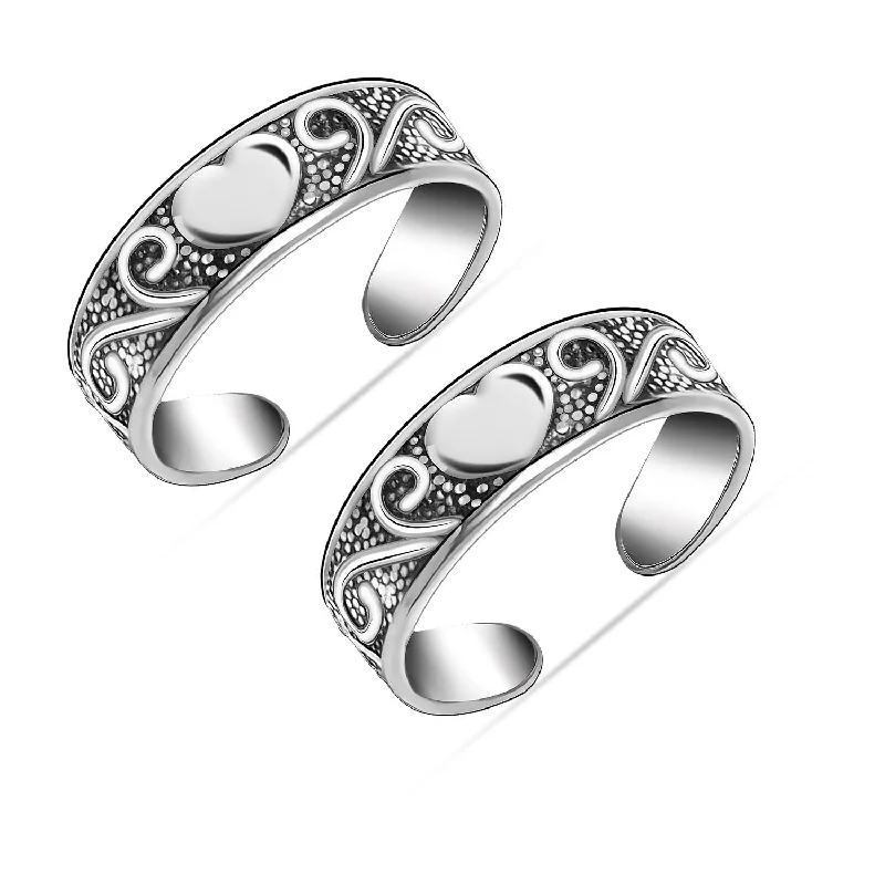 Dainty rings with subtle engraved star motifs -925 Sterling Silver Antique Heart Shape Design Band Toe Ring for Women