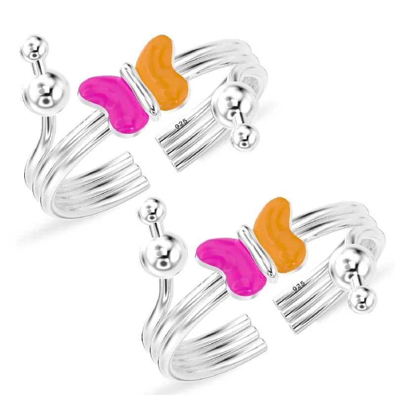 Rings with citrine stones for sunny vibes -925 Sterling Silver Enamel Butterfly Toe Ring for Women