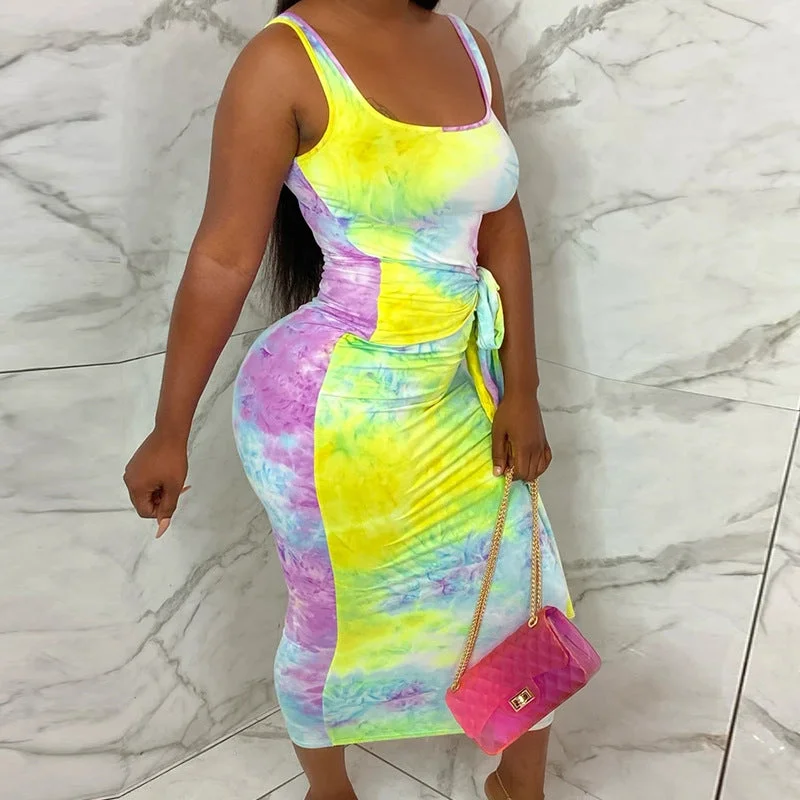 One-shoulder Dresses for Trendy -Women's Tie-dye Vest Dress