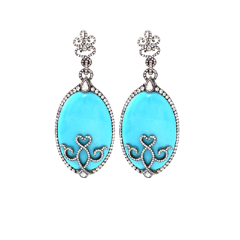 Drop Earrings with Star Motifs -Turquoise Cabochon Earrings