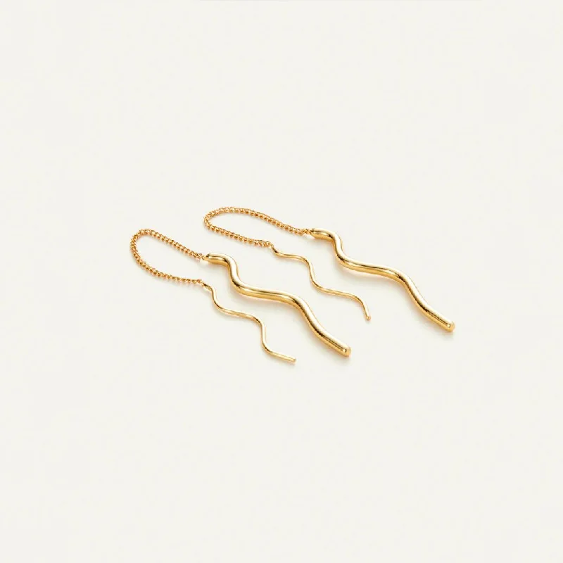 Drop Earrings with Floral Motifs -Squiggle Threaders (Gold)