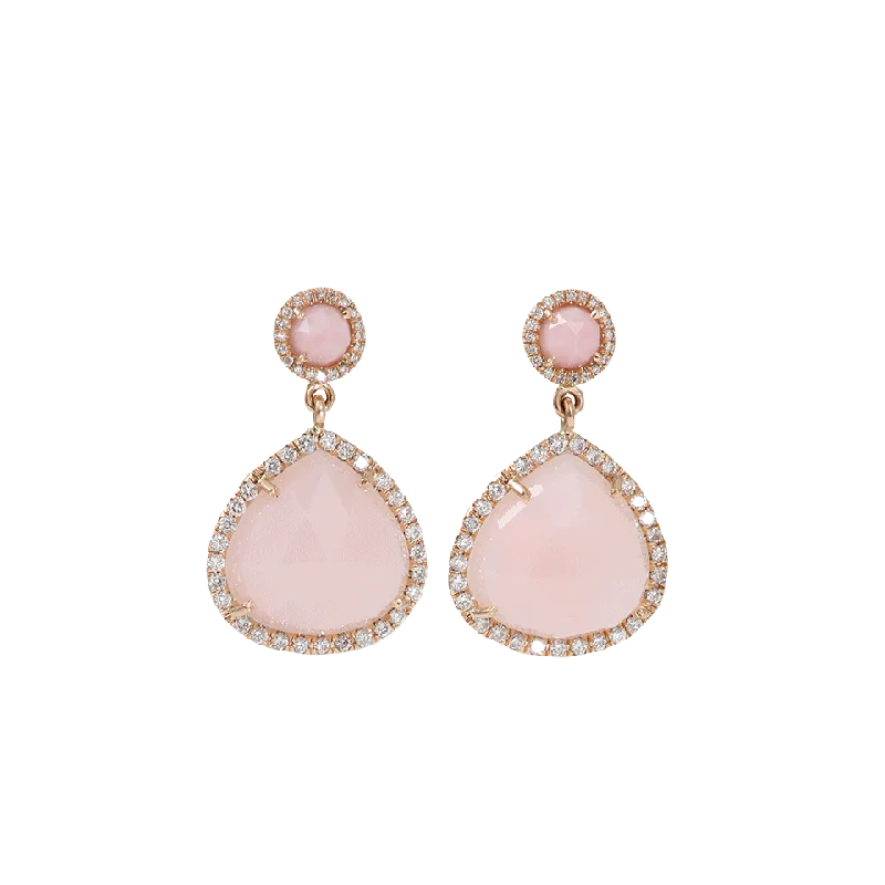 Gold Drop Earrings for Women -Pink Opal Drop Earrings