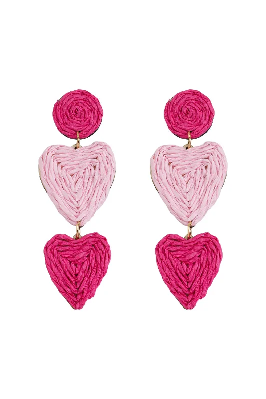 Drop Earrings for Prom Night -Fashionable Fuchsia Heart-shaped Braided Earrings