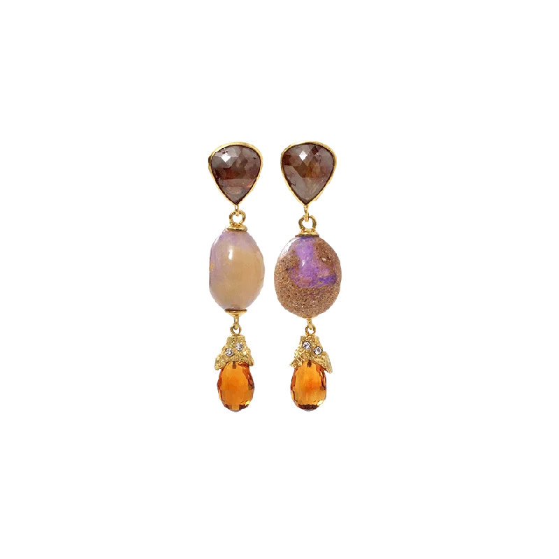 Indian Drop Earrings with Intricacy -Twig Earrings With Jundah Opals