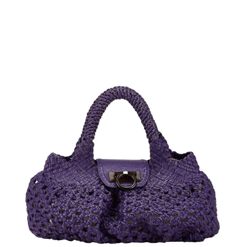 Handle bags with colorful handles for flair -Salvatore Ferragamo Gancini  Raffia Handbag Tote Bag (Pre-Owned)