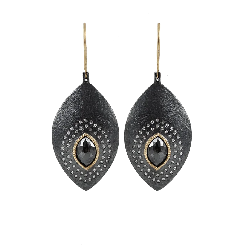 Indian Drop Earrings with Intricacy -Black Diamond Elipse Earrings