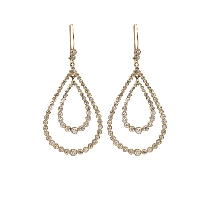 Drop Earrings for Anniversary -Double Teardrop Earrings With Diamonds