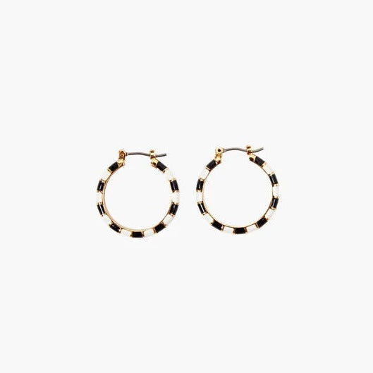 Drop Earrings for Casual Outfit -Enamel Stripe Hoop Earrings (Black + Cream)