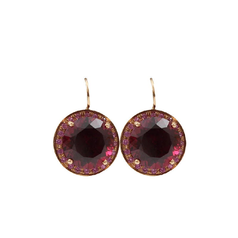 Drop Earrings for Office Wear -Round Rhodolite Garnet Drop Earrings