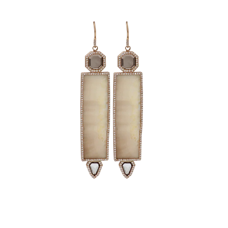 Drop Earrings with Enamel Coating -Fossilized Walrus Rectangular Earrings