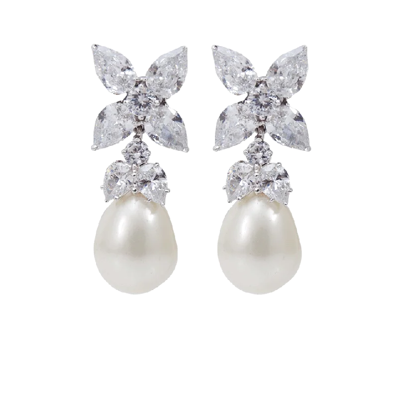 Drop Earrings for Yoga Session -Cubic Zirconia Pearl Drop Earrings