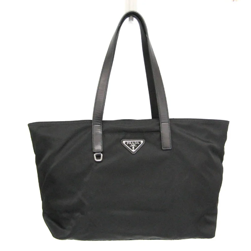 Handle bags with compact designs for portability -Prada  Nylon Leather Tote Bag (Pre-Owned)