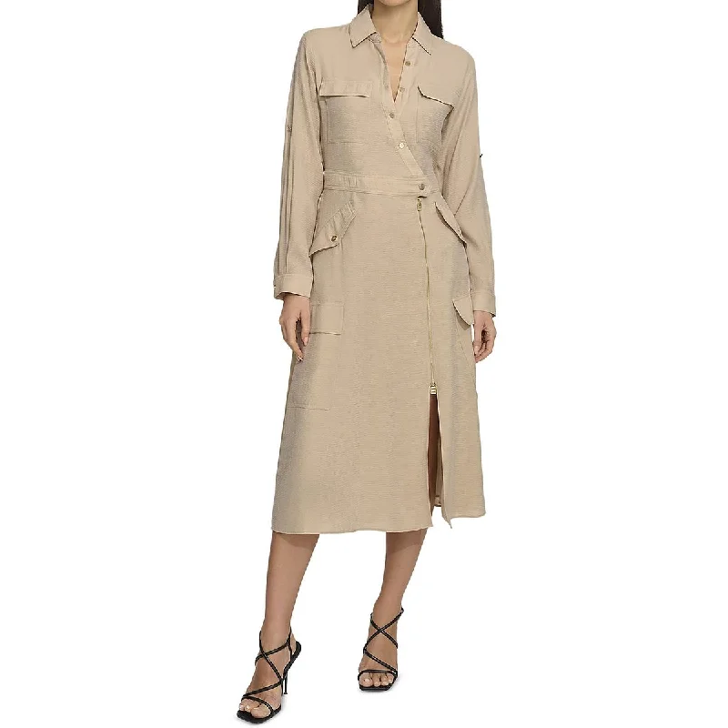 Evening Dresses for Formal Events -DKNY Womens Cargo Button-Down Midi Dress