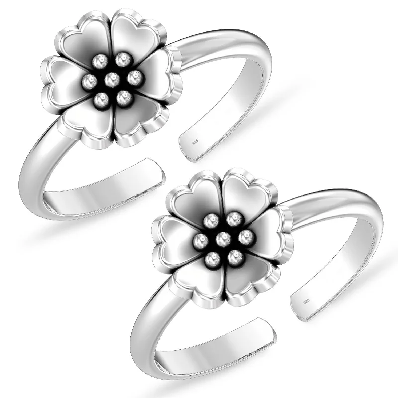 Rings with channel-set turquoise for color -925 Sterling Silver Flower Toe Ring for Women