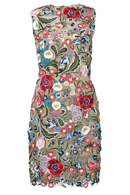 Casual Dresses for Everyday -Sleeveless Floral Threadwork Cocktail Dress