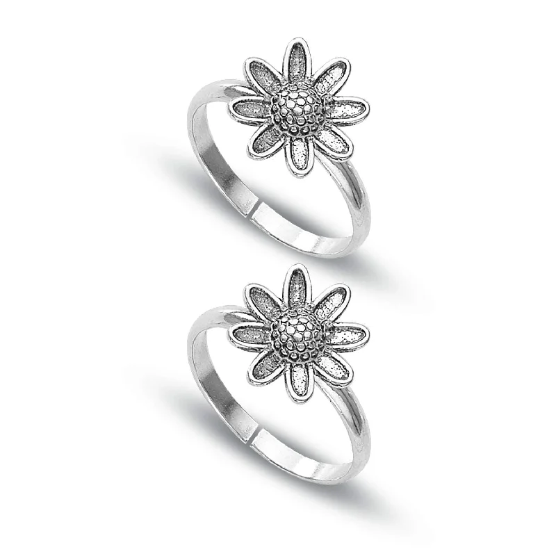 Rings with twisted rose gold band designs -925 Sterling Silver Antique Flower Design Toe Ring for Women