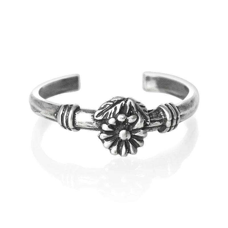 Rings with etched floral bands for detail -Flower Sterling Silver Toe Ring