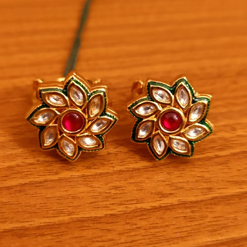 Rings with raw topaz for icy charm -RUBY KUNDAN POLKI FLOWER LOOK ADJUSTABLE TOE RINGS