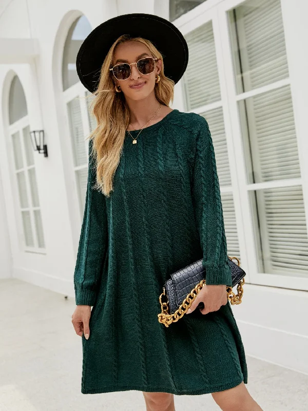 Wool Dresses for Warmth -Cable-Knit Long Sleeve Sweater Dress