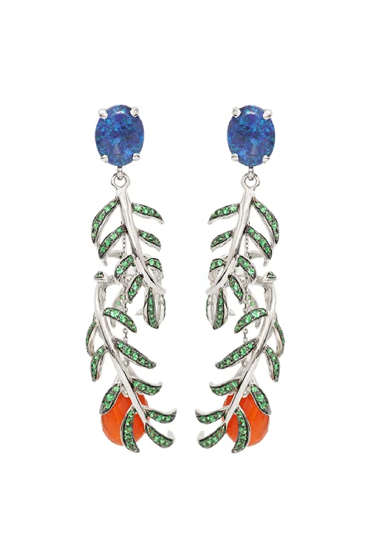 Drop Earrings for Travel Look -Blue Opal Fern Earrings