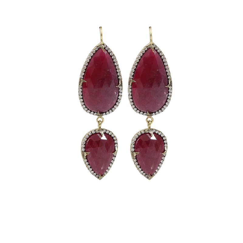 Celtic Drop Earrings with Knotwork -Ruby Pear Shape Drop Earrings