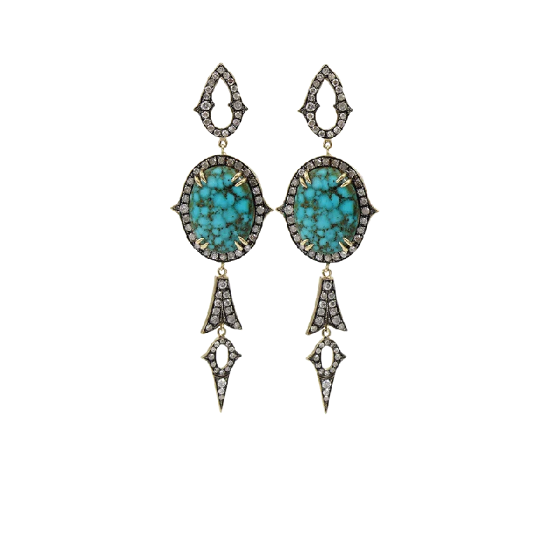 Heart Shaped Drop Earrings for Love -Kingman Turquoise And Diamond Drop Earrings