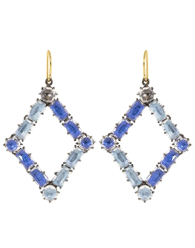 Gothic Drop Earrings with Dark Tone -Azure and Chambray White Quartz Caterina Rhombus Earrings