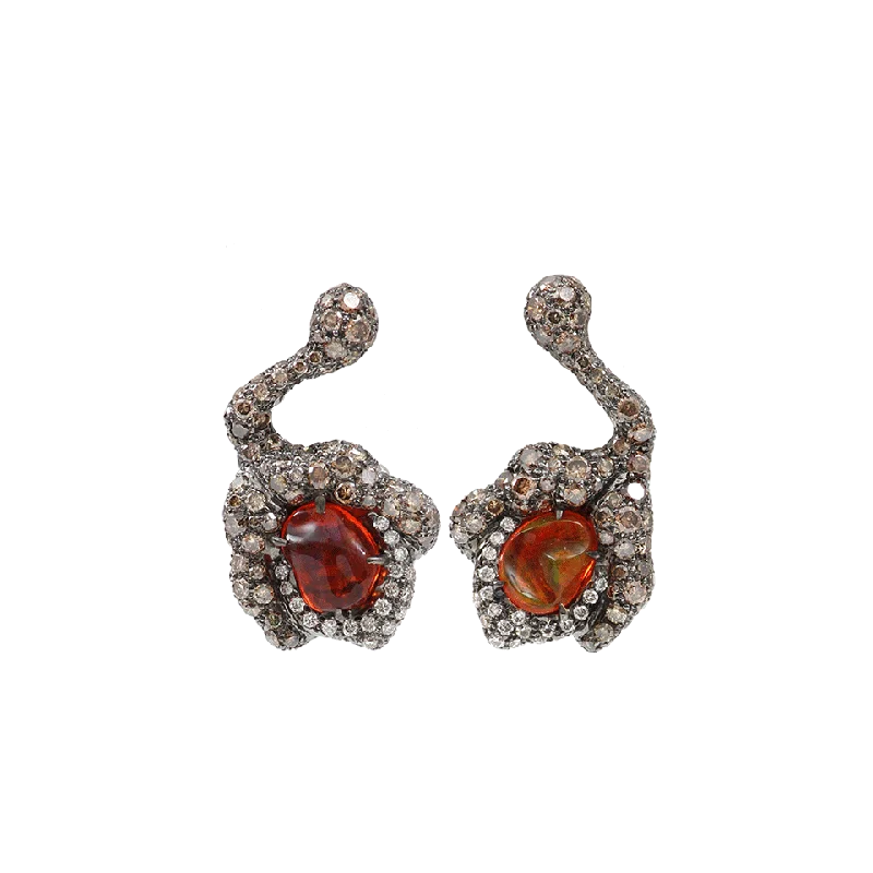 Small Drop Earrings for Delicate -Fire Opal Flower Bud Earrings