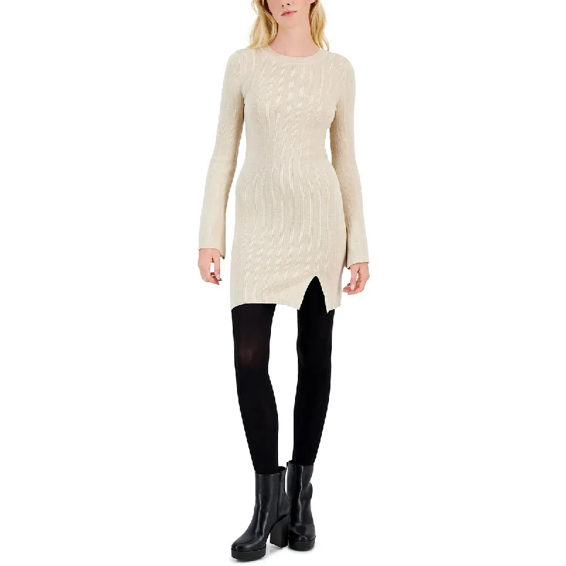 Tie-up Dresses for Decorative -Hippie Rose Womens Juniors Slit Crew-Neck Sweaterdress