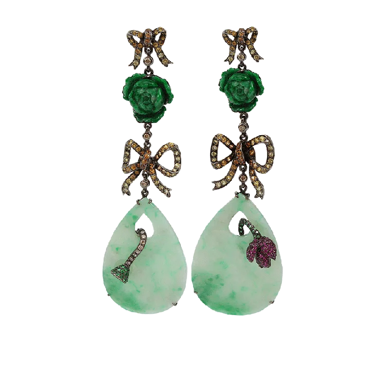 Push Back Drop Earrings for Convenience -Jade Rose Drop Earrings