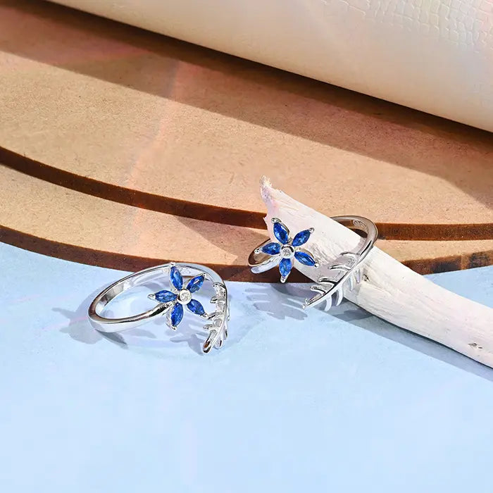 Rings with vine-wrapped bands for nature -Floral Blue Stone Toe Rings