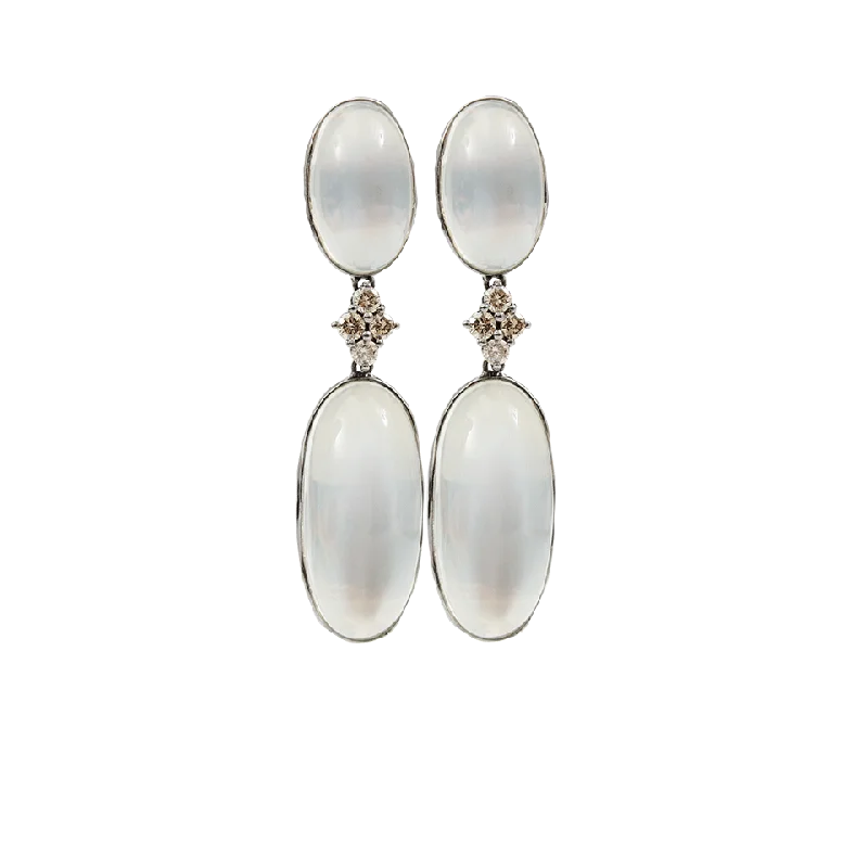 Pearl Drop Earrings for Elegance -Silver Moonstone And Diamond Drop Earrings