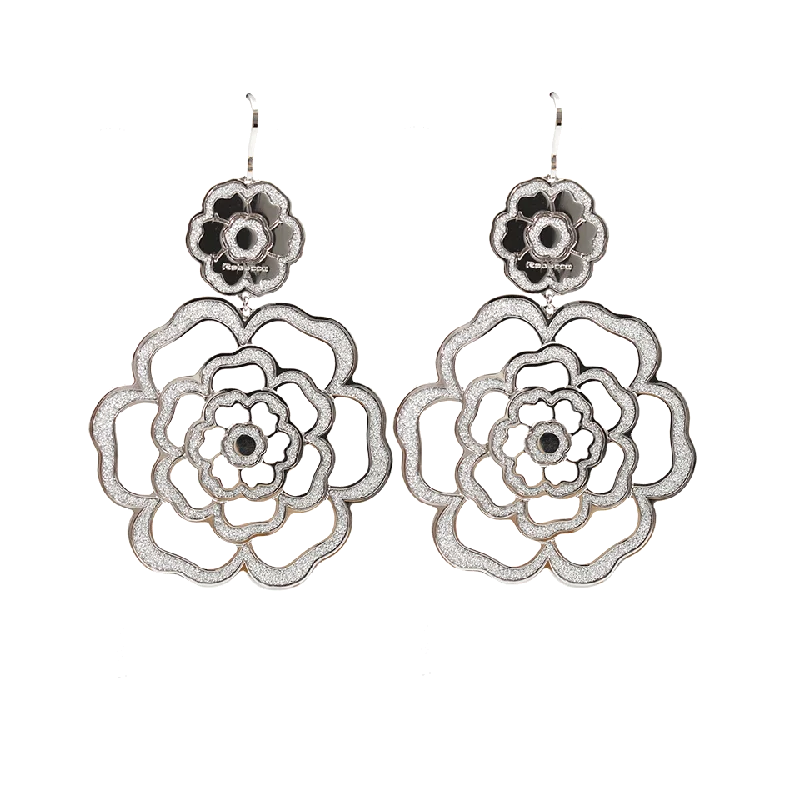 Beaded Drop Earrings for Party -Large Double Flower Glam Earrings