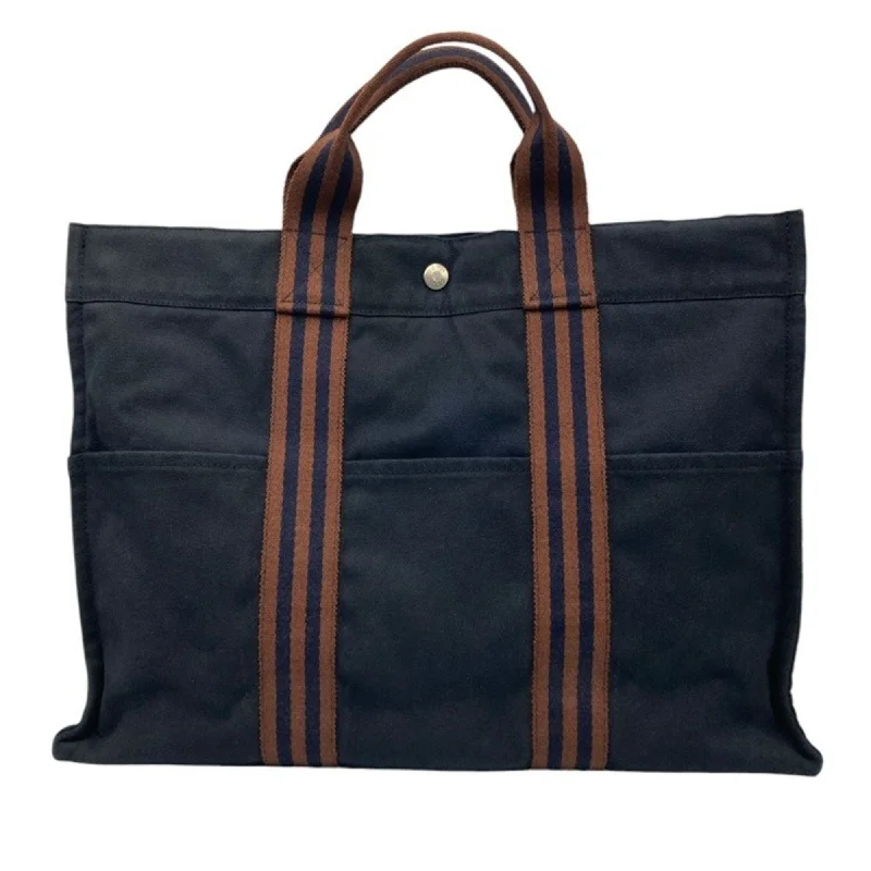 Handle bags with contrast stitching for detail -Hermes Fourre Tout  Navy Cotton 100% Tote Bag (Pre-Owned)