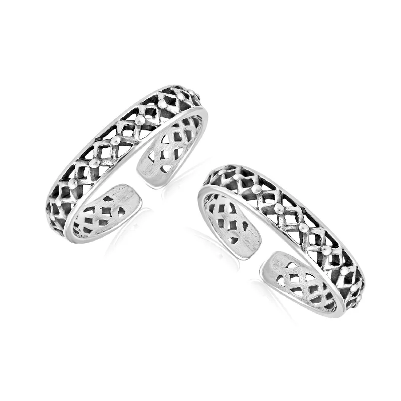 Rings with oxidized silver for antique appeal -925 Sterling Silver Antique Cutwork Toe Ring For Women