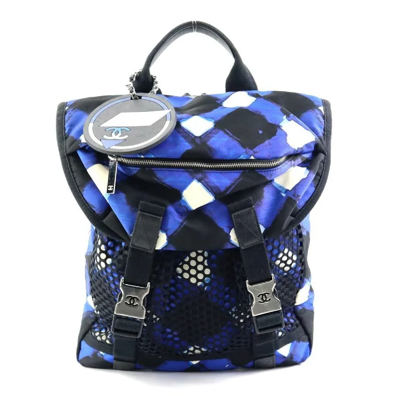 Handle bags with sturdy leather grip accents -Chanel  blue  Nylon Backpack (Pre-Owned)