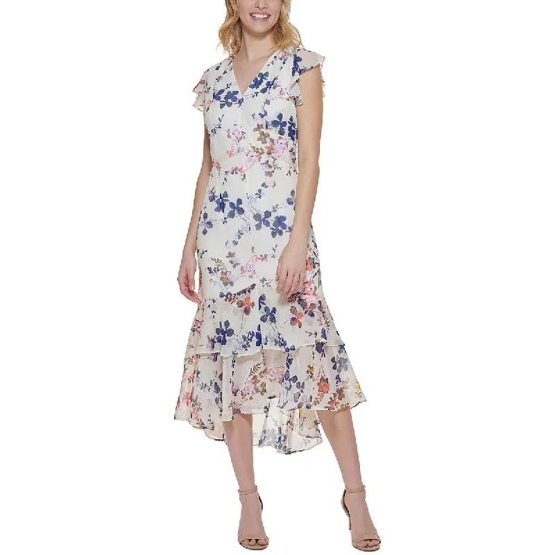 Halter Dresses for Chic Style -Tommy Hilfiger Womens Floral Ruffled Midi Dress