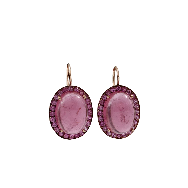 Drop Earrings for Formal Attire -Oval Pink Tourmaline Drop Earrings