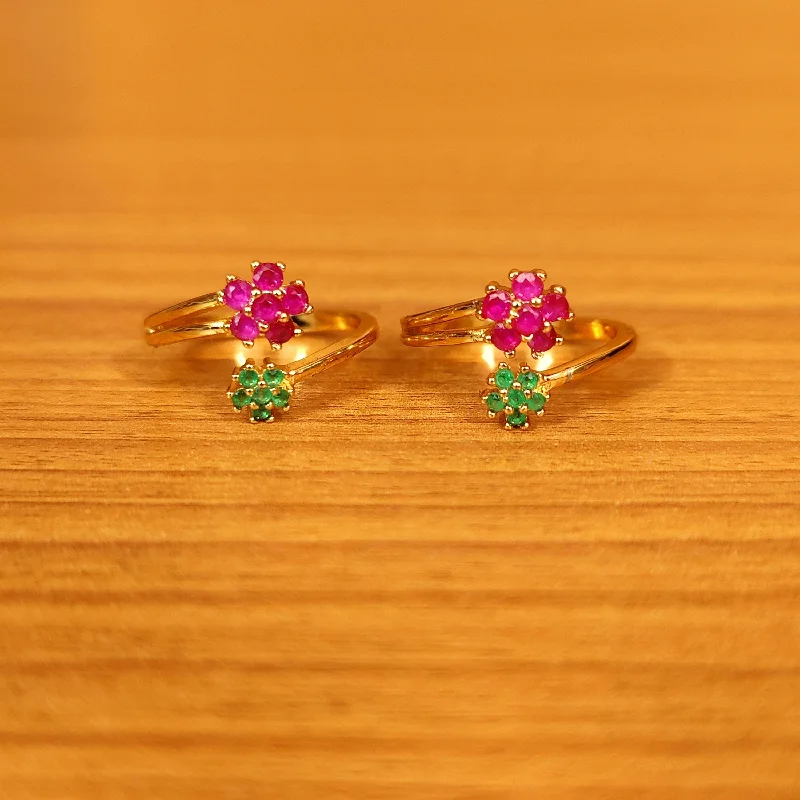 Rings with oxidized silver for antique appeal -MULTICOLOUR FLOWER PATTERN ADJUSTABLE TOE RING