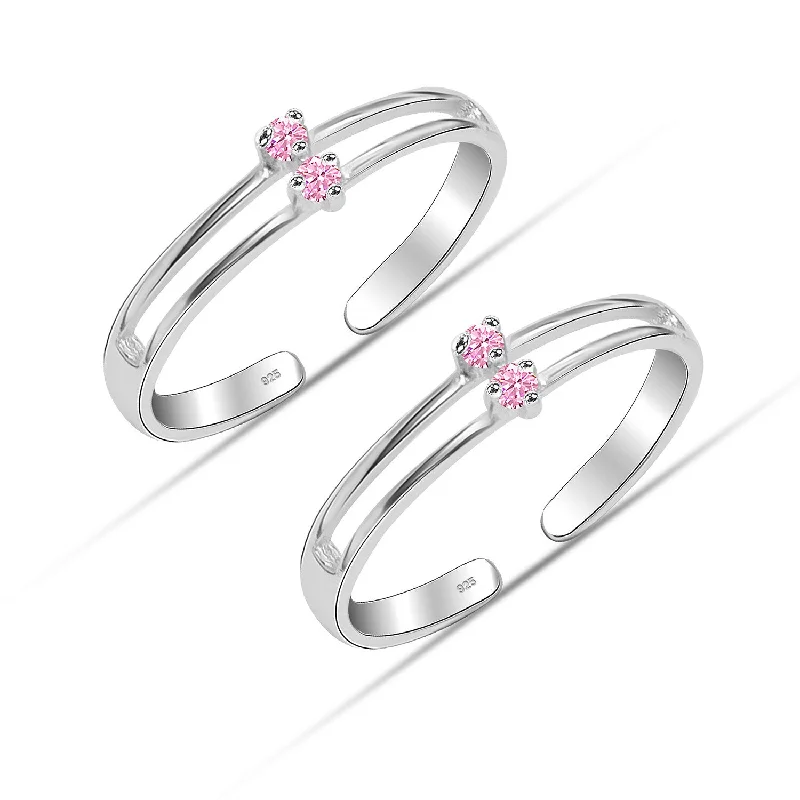 Rings with hematite for sleek metallic sheen -925 Sterling Silver Pink Cubic Zirconia Toe Ring for Women