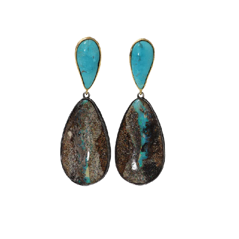 Silver Drop Earrings for Men -Skipping Stone Opal Earrings