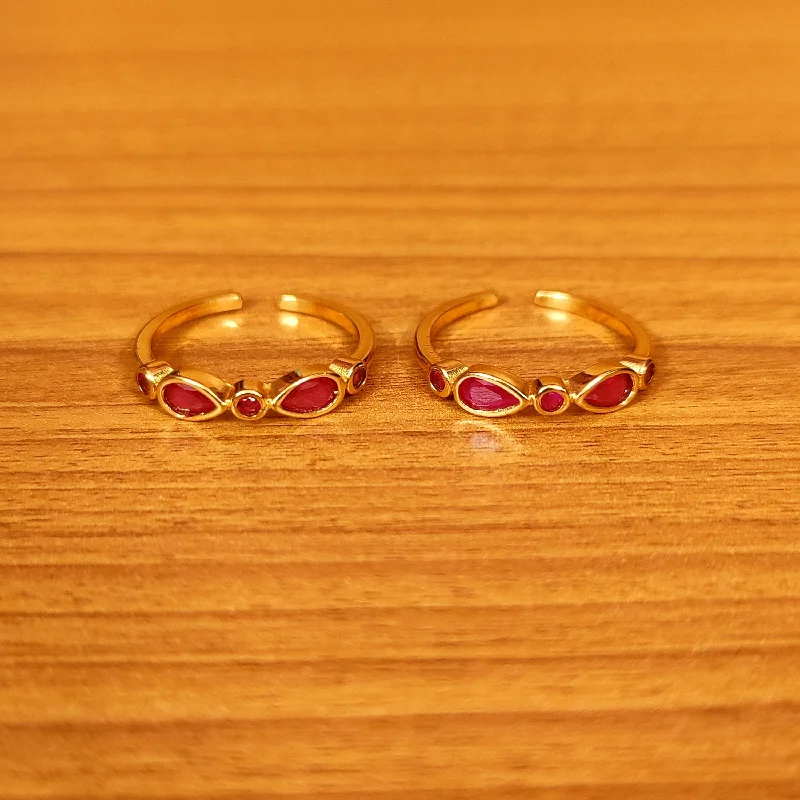 Rings with agate slices for earthy style -RUBY STUDDED GOLD PLATED ADJUSTABLE TOE RING