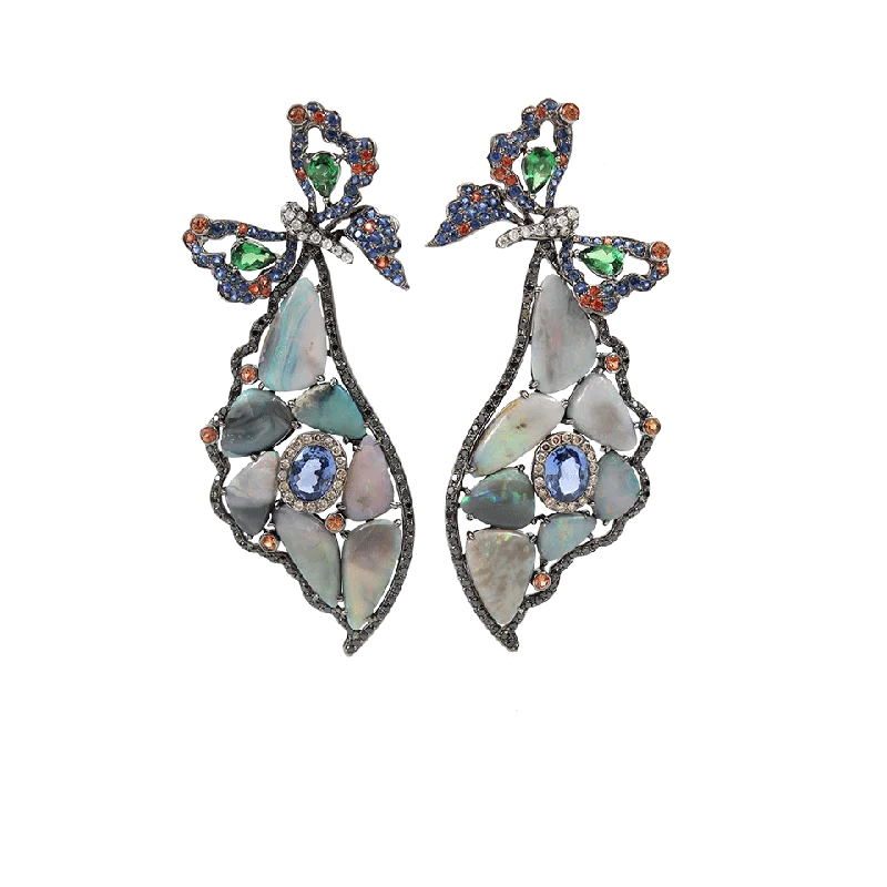 Drop Earrings with Polished Shine -Opal Butterfly Wing Earrings