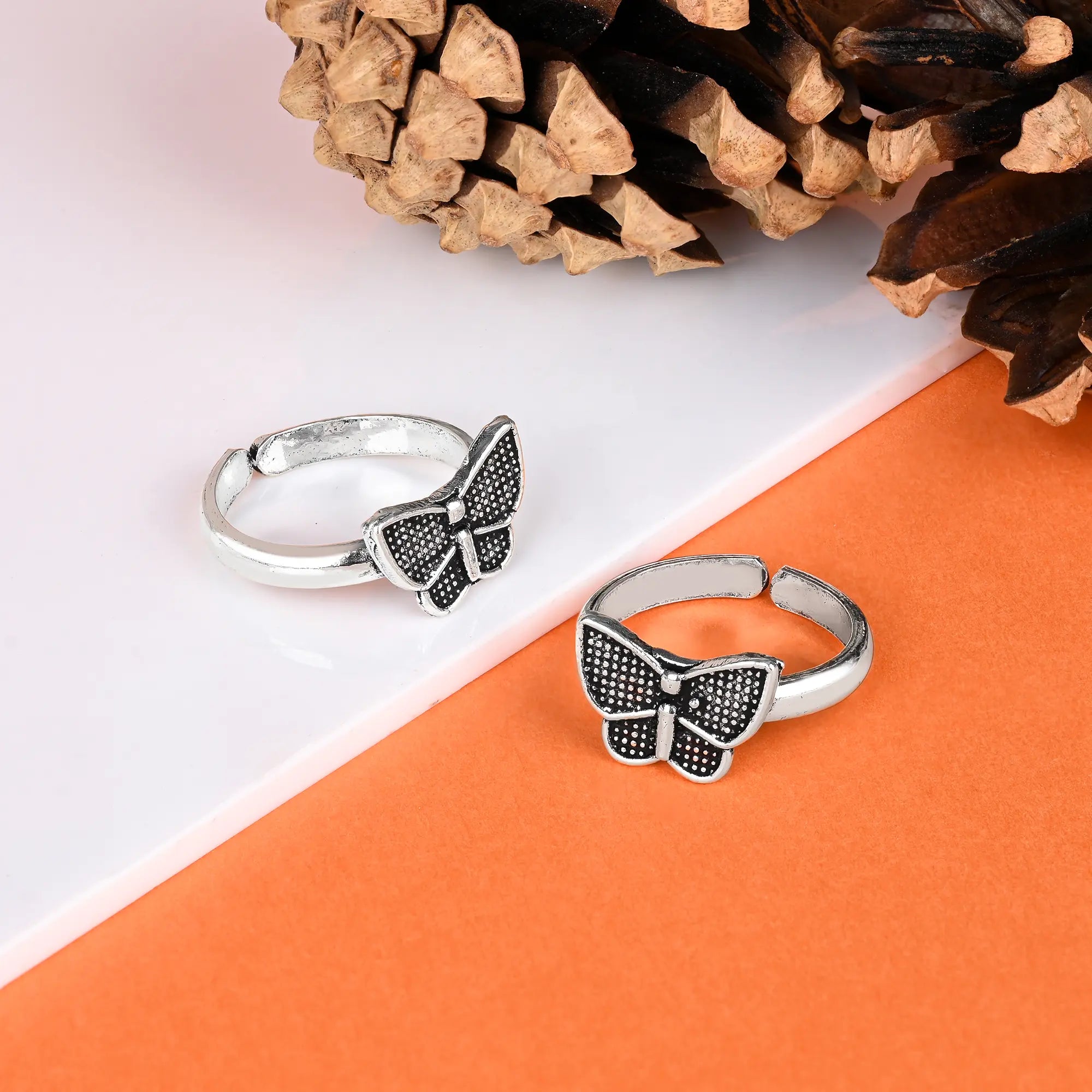 Rings with floral halo diamond arrangements -Butterfly Shaped Toe Ring