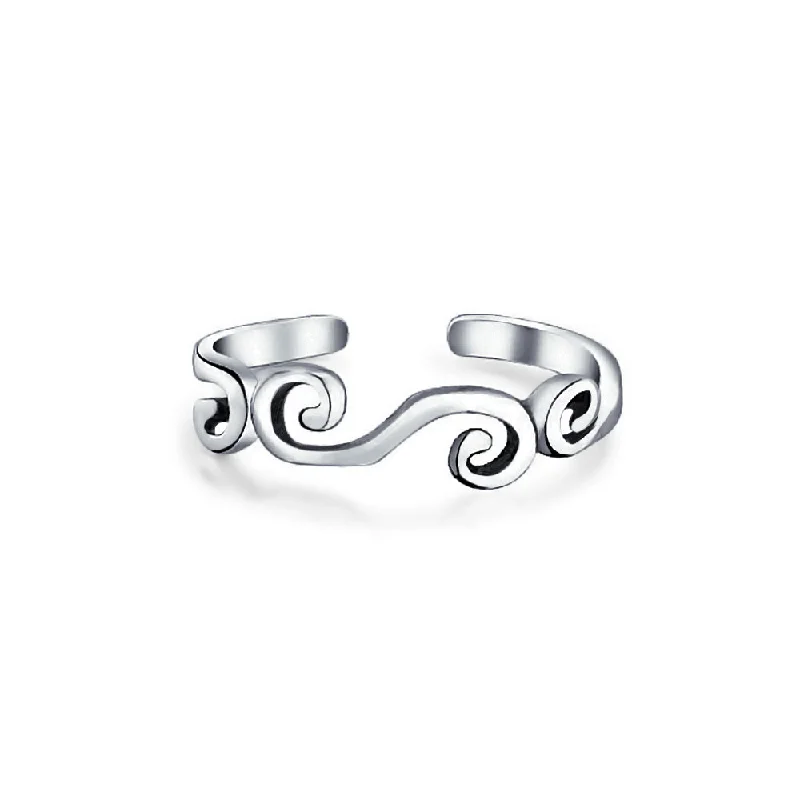 Rings with vine-wrapped bands for nature -Open Spiral Celtic Swirl Toe Ring Oxidized Sterling Silver Midi Filigree