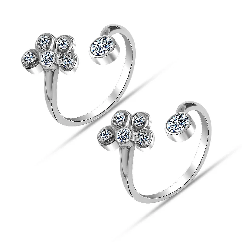 Rings with etched floral bands for detail -925 Sterling Silver Cubic Zirconia Fancy Floral Adjustable Toe Ring for Women