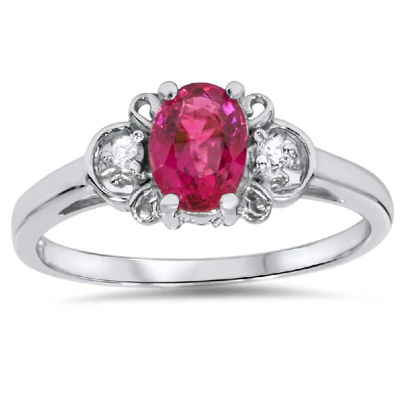 Rings with coral stones for vibrant pop -5/8ct Ruby & Diamond Ring 14K White Gold