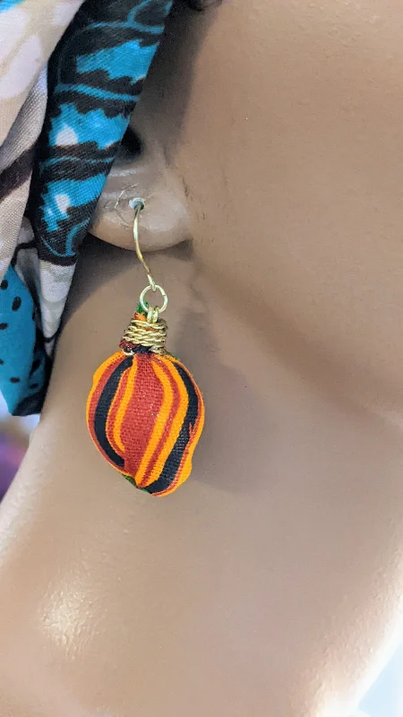 Bohemian Drop Earrings with Tassels -Dzifa Oval-shaped Kente African Print Pair of Earrings-DPER32270V